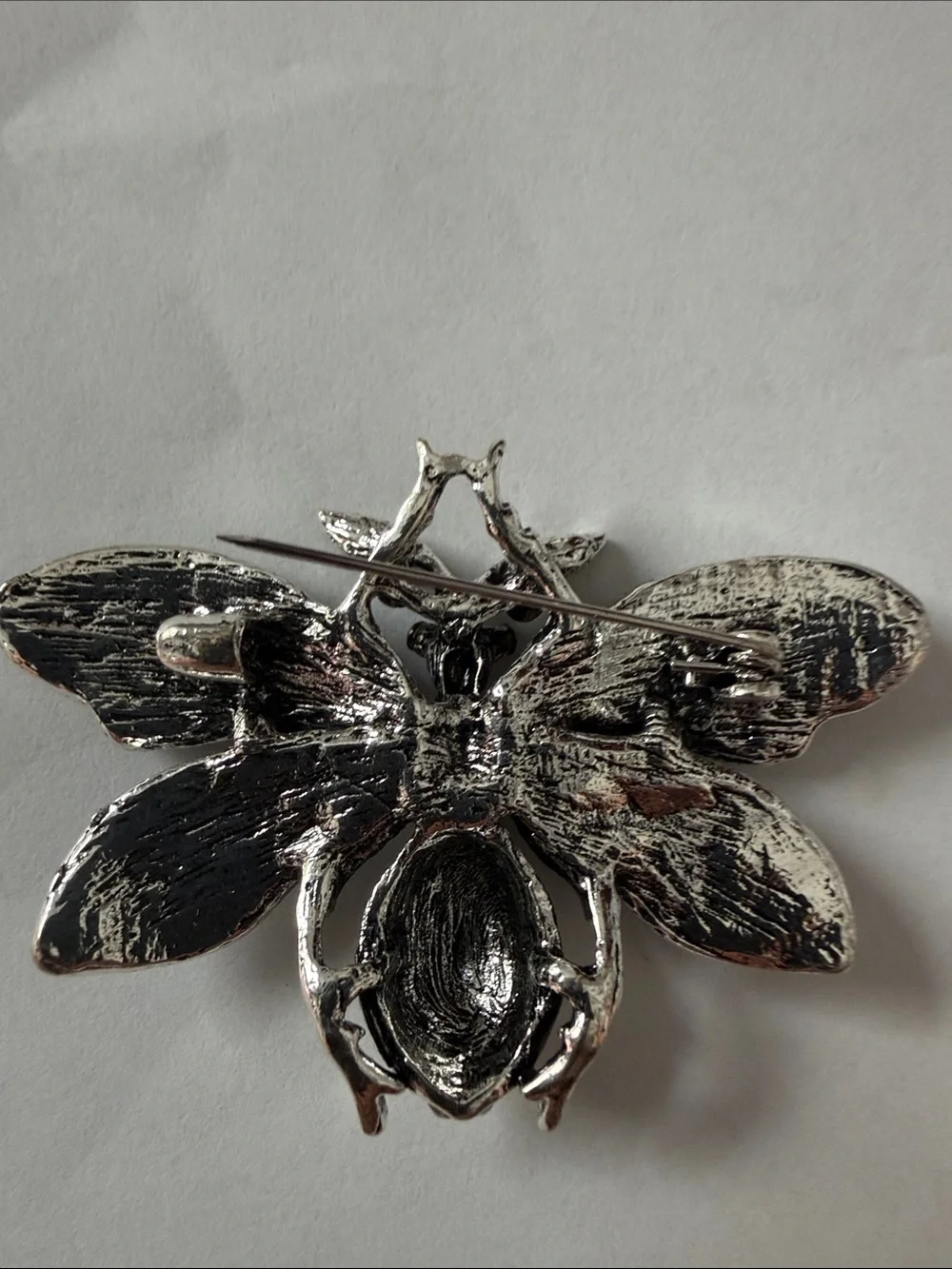 Crystal Bee Brooch - Iridescent Blue and Silver Accent